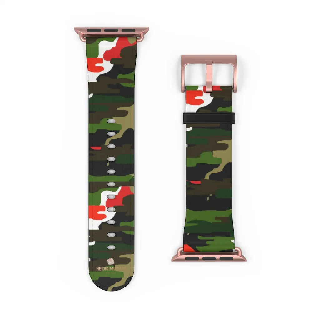 White Green Red Watch Band, Camo Print 38mm/42mm Watch Band For Apple Watches- Made in USA