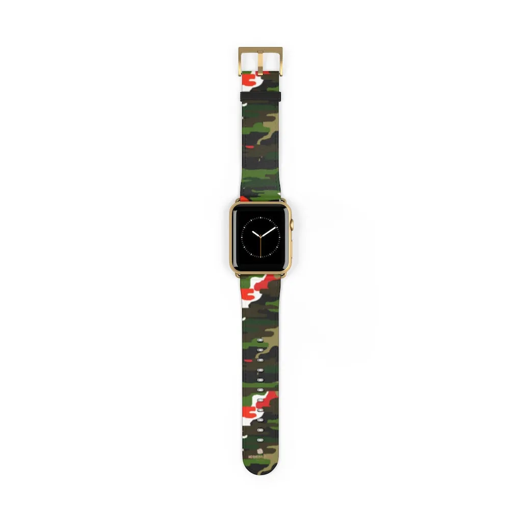 White Green Red Watch Band, Camo Print 38mm/42mm Watch Band For Apple Watches- Made in USA