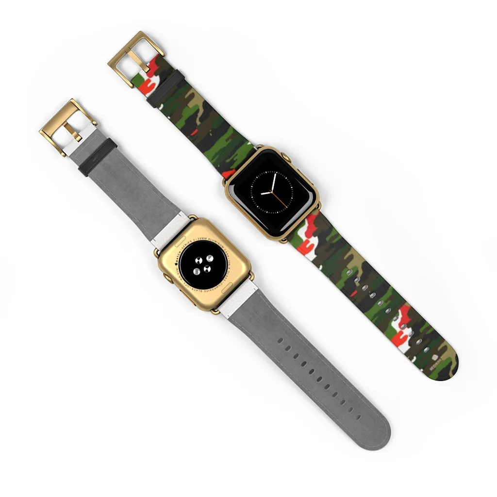 White Green Red Watch Band, Camo Print 38mm/42mm Watch Band For Apple Watches- Made in USA