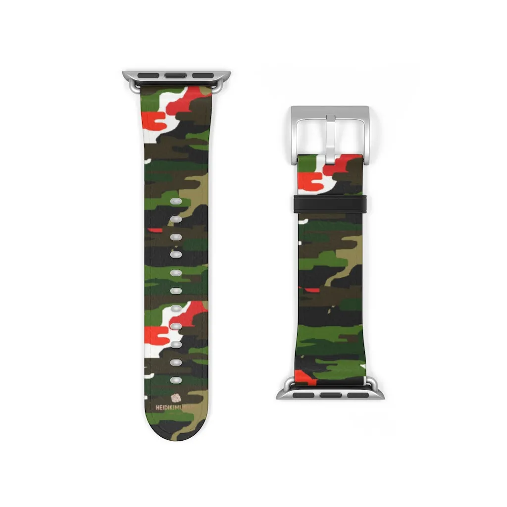 White Green Red Watch Band, Camo Print 38mm/42mm Watch Band For Apple Watches- Made in USA