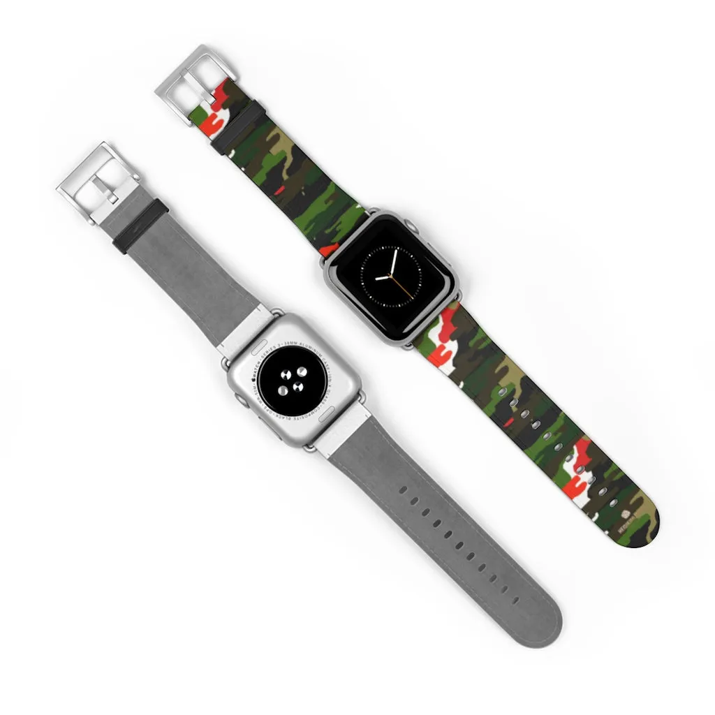 White Green Red Watch Band, Camo Print 38mm/42mm Watch Band For Apple Watches- Made in USA