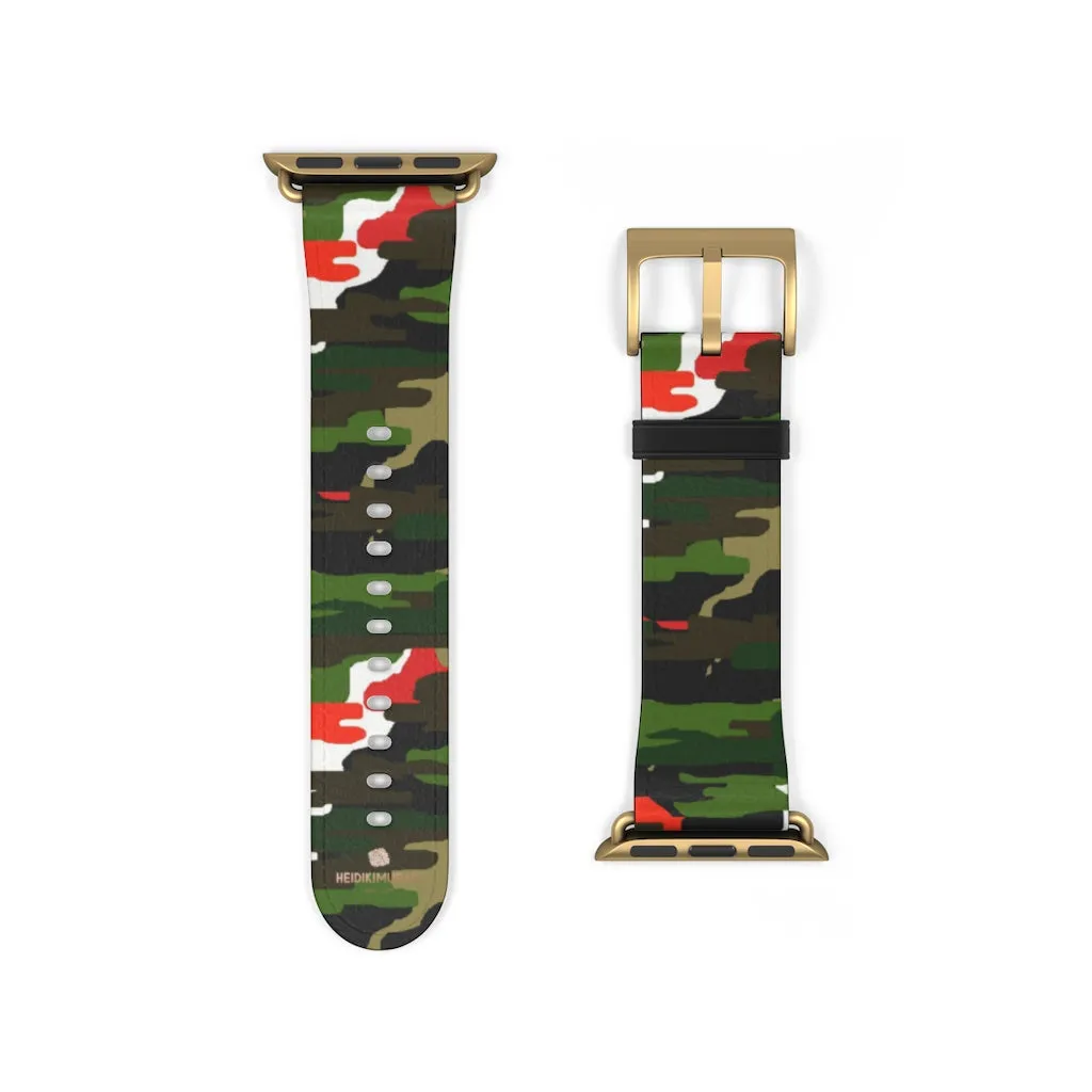 White Green Red Watch Band, Camo Print 38mm/42mm Watch Band For Apple Watches- Made in USA