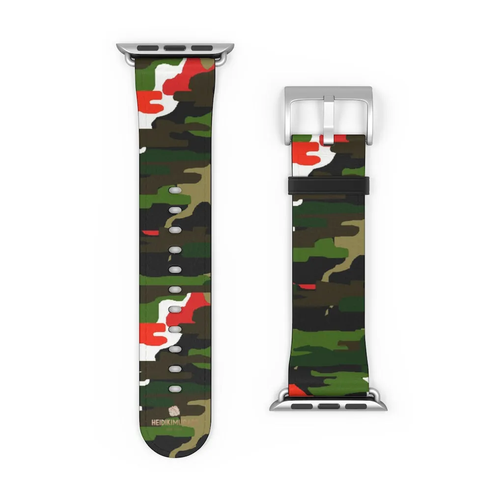 White Green Red Watch Band, Camo Print 38mm/42mm Watch Band For Apple Watches- Made in USA