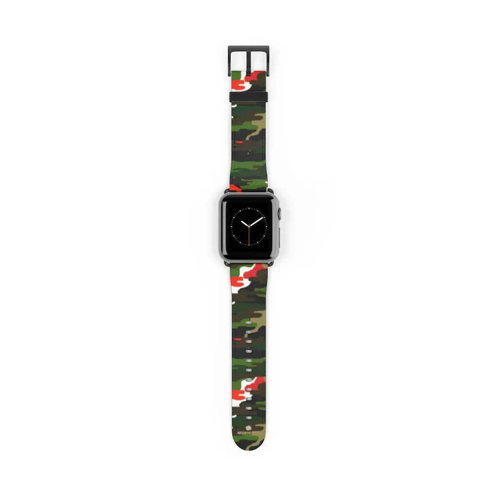 White Green Red Watch Band, Camo Print 38mm/42mm Watch Band For Apple Watches- Made in USA