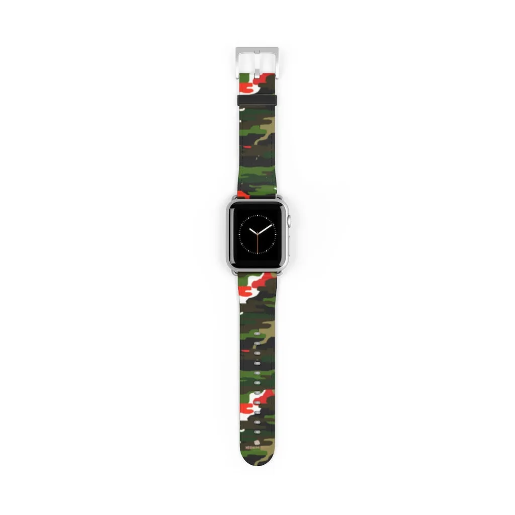 White Green Red Watch Band, Camo Print 38mm/42mm Watch Band For Apple Watches- Made in USA