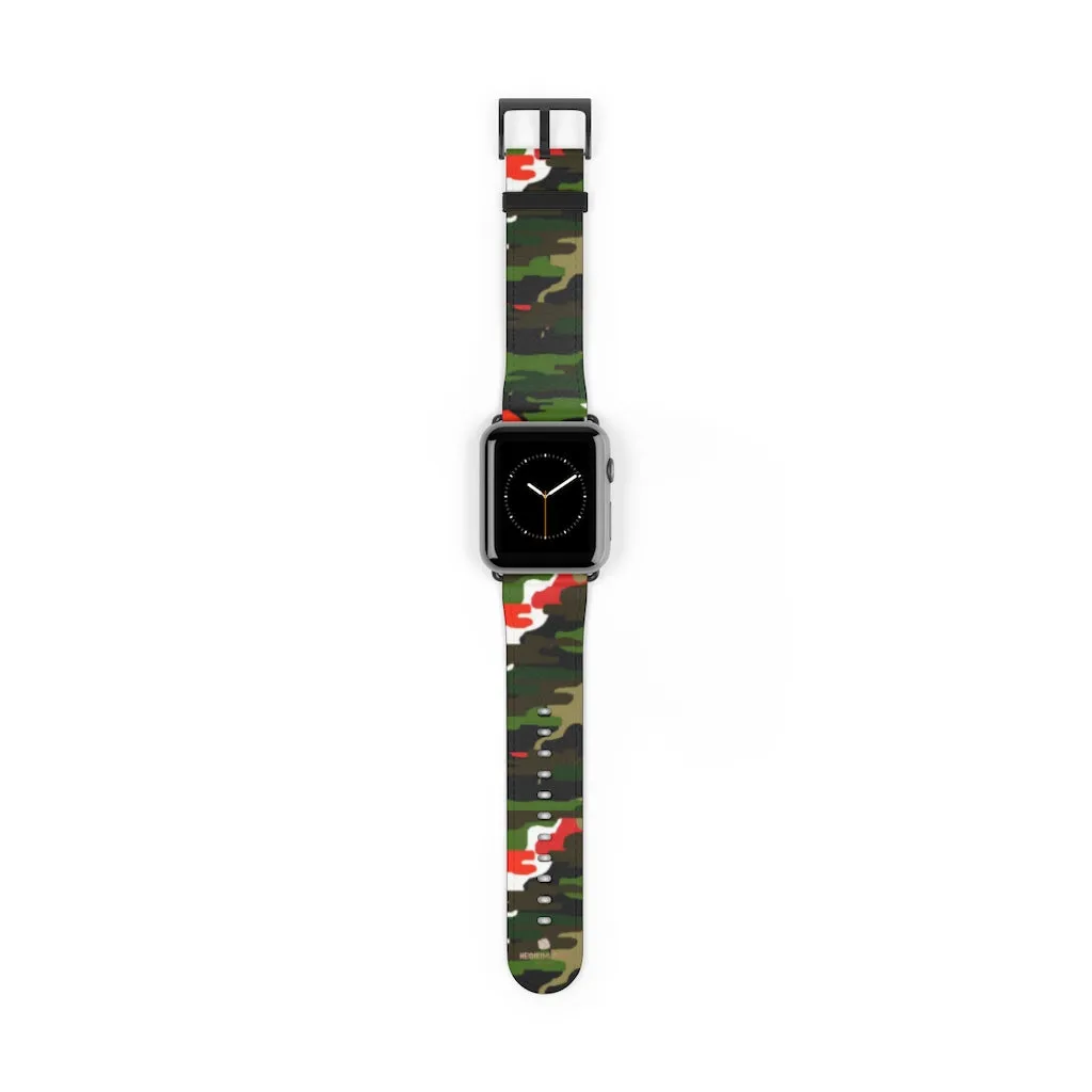 White Green Red Watch Band, Camo Print 38mm/42mm Watch Band For Apple Watches- Made in USA