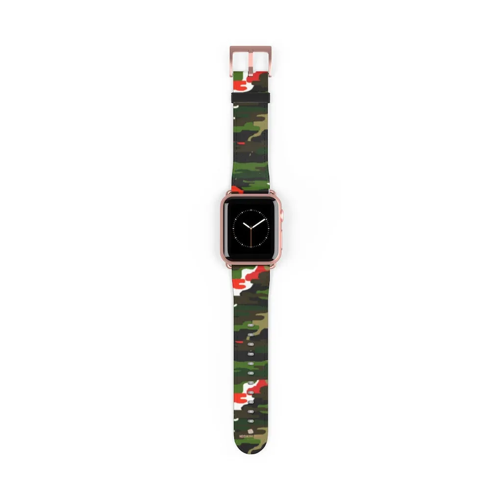 White Green Red Watch Band, Camo Print 38mm/42mm Watch Band For Apple Watches- Made in USA