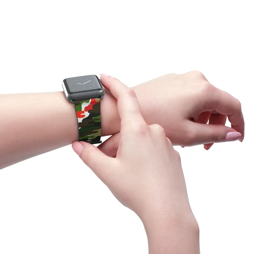 White Green Red Watch Band, Camo Print 38mm/42mm Watch Band For Apple Watches- Made in USA