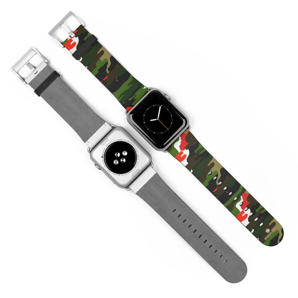 White Green Red Watch Band, Camo Print 38mm/42mm Watch Band For Apple Watches- Made in USA