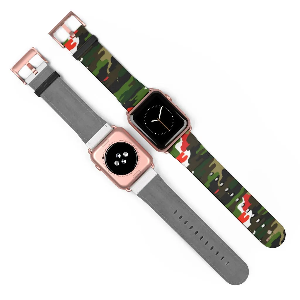 White Green Red Watch Band, Camo Print 38mm/42mm Watch Band For Apple Watches- Made in USA