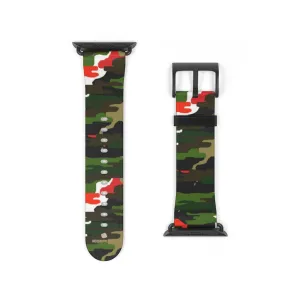 White Green Red Watch Band, Camo Print 38mm/42mm Watch Band For Apple Watches- Made in USA
