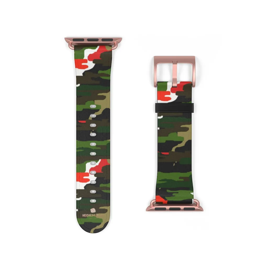 White Green Red Watch Band, Camo Print 38mm/42mm Watch Band For Apple Watches- Made in USA