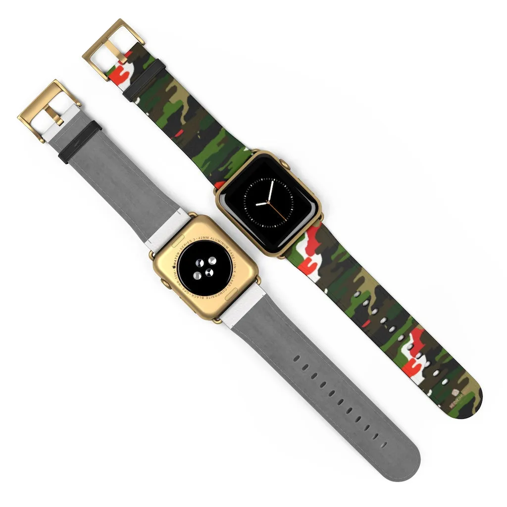 White Green Red Watch Band, Camo Print 38mm/42mm Watch Band For Apple Watches- Made in USA