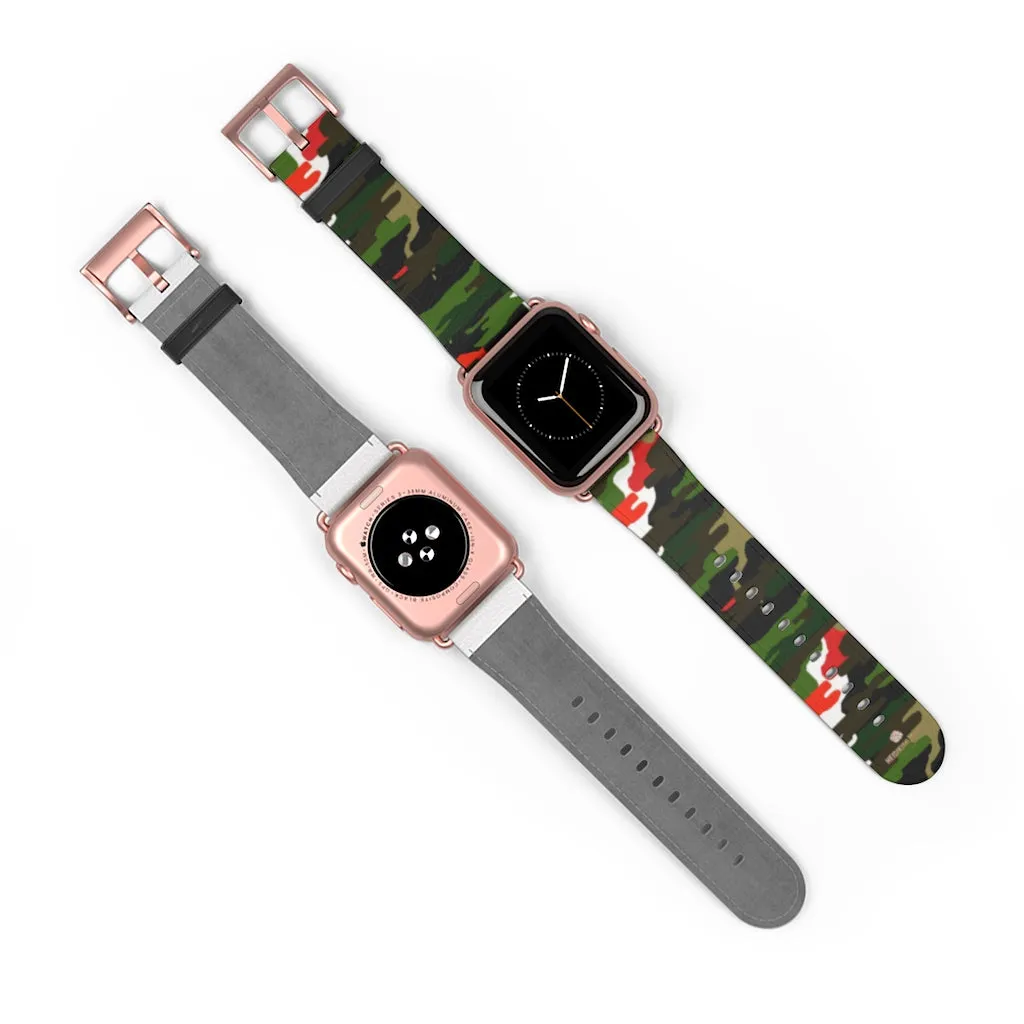White Green Red Watch Band, Camo Print 38mm/42mm Watch Band For Apple Watches- Made in USA