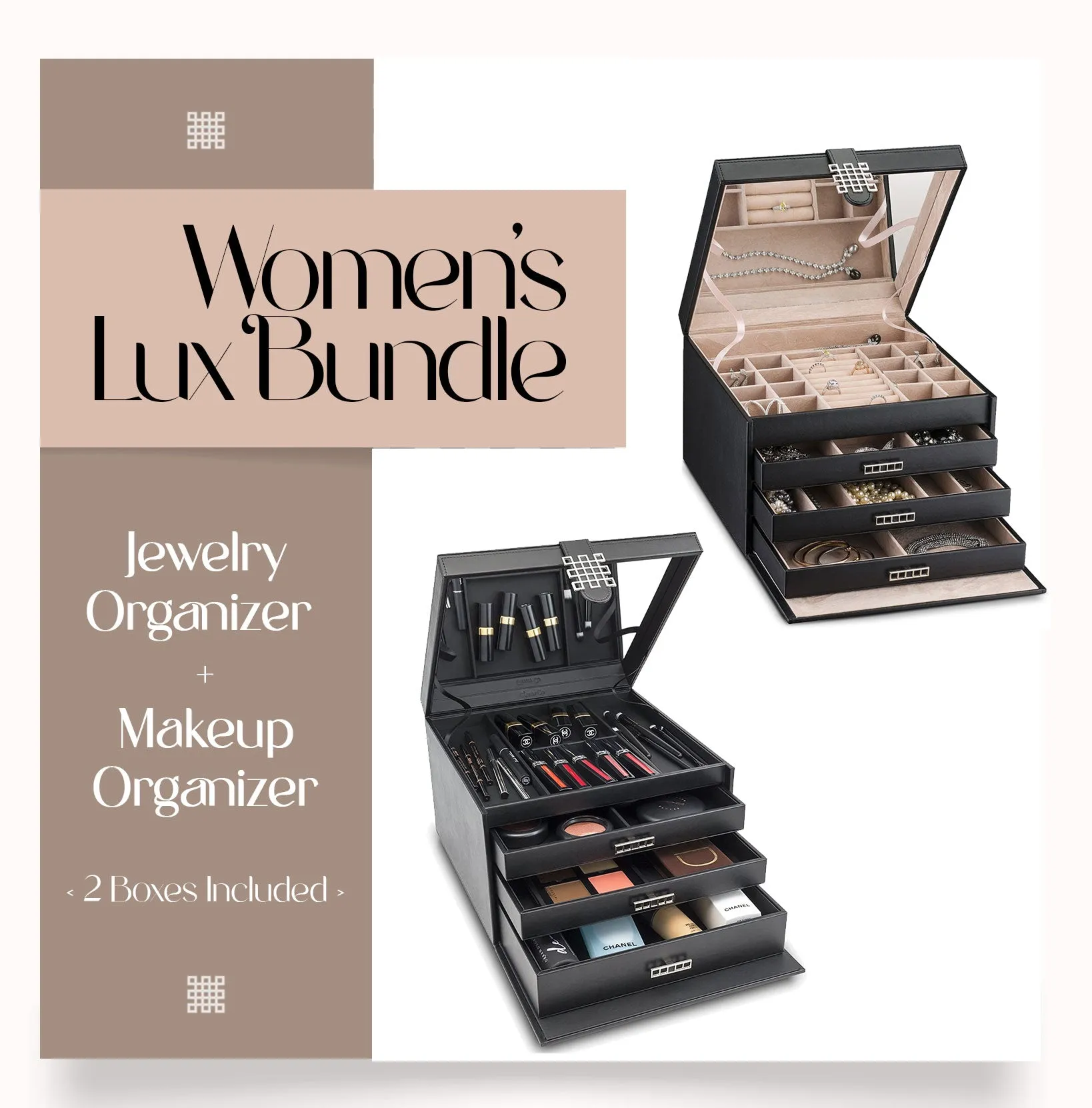 Women's Luxury Bundle - Jewelry Organizer Box   Makeup Organizer Box