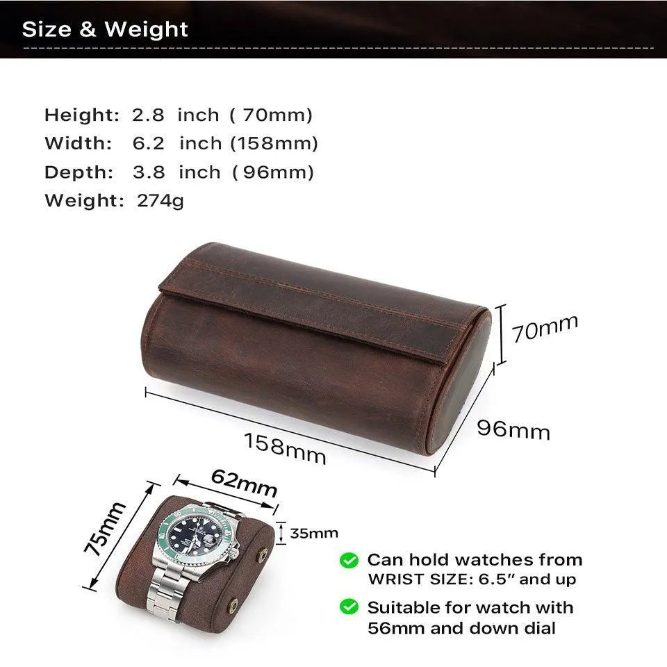 Woosir Leather Watch Rolls Case for 2 Watches