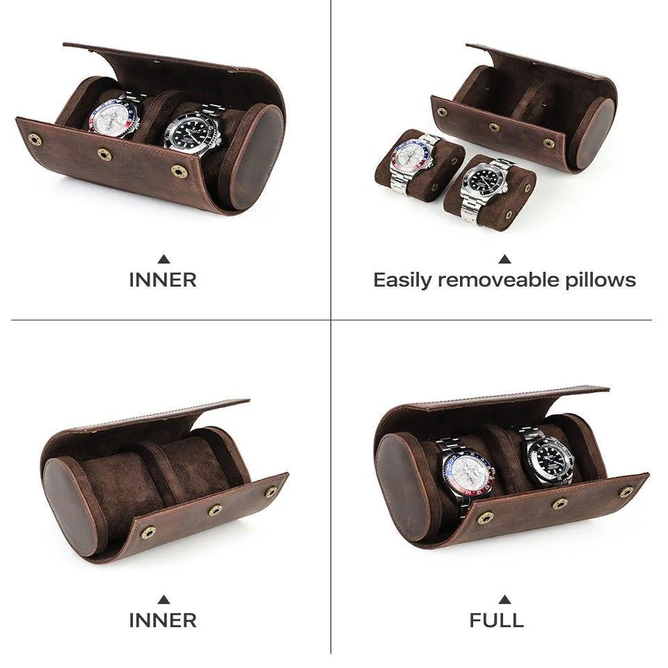 Woosir Leather Watch Rolls Case for 2 Watches