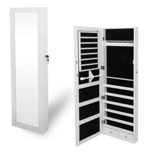 ZENSTYLE Jewelry Armoire Lockable Wall/Door Mounted Jewelry Organizer with Mirror and Drawers Jewelry Cabinet for Bracelet Ring Necklace Earring Watch Makeup Sunglasses